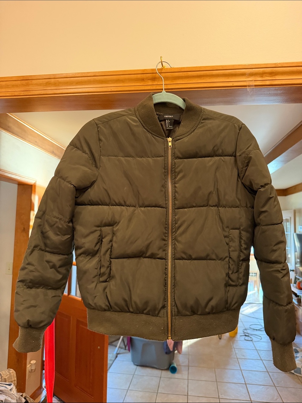 Forever 21 Olive Green Puffer Bomber Jacket